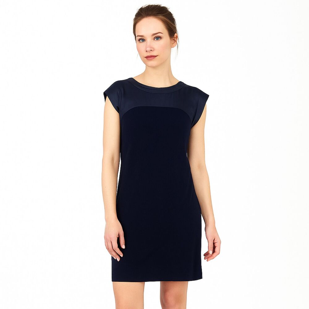 Rachel Roy Blue Scoop Neck Cap Sleeve Sheer Top Mini Dress